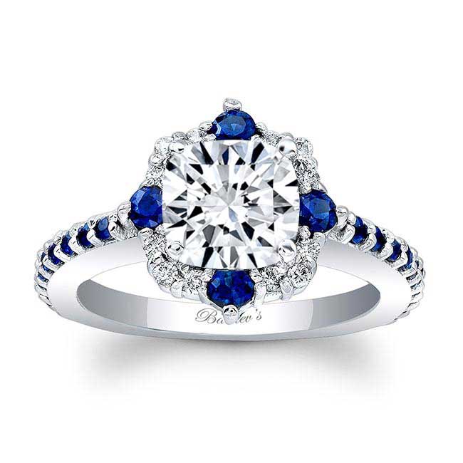 Halo Cushion Cut Blue Sapphire Accent Ring