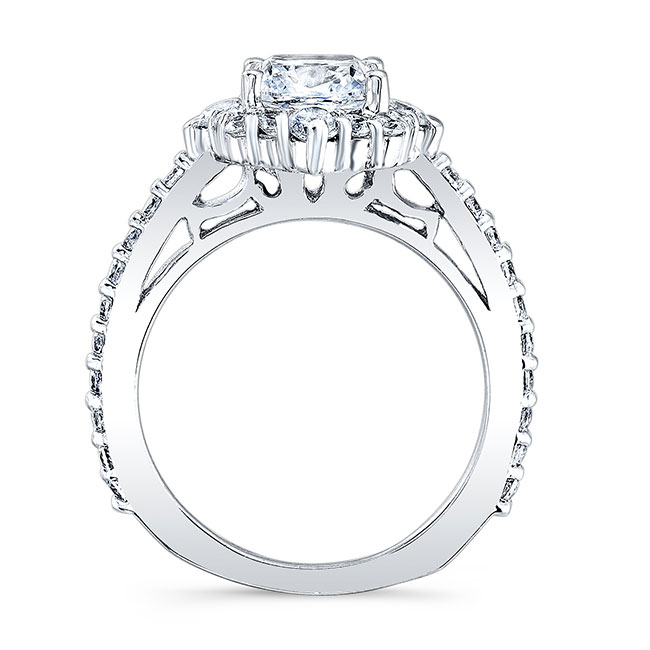 White Gold Halo Cushion Cut Moissanite Wedding Ring Set Image 2