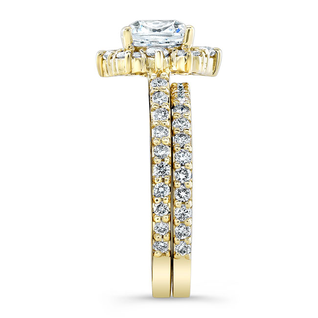 Yellow Gold Halo Cushion Cut Wedding Ring Set Image 3