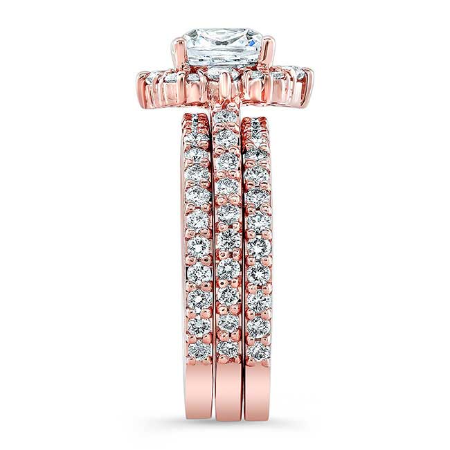 Rose Gold Halo Cushion Cut wedding Ring Set With 2 Bands Image 3