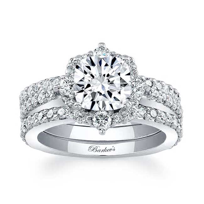 Halo Cushion Cut wedding Ring Set With 2 Bands