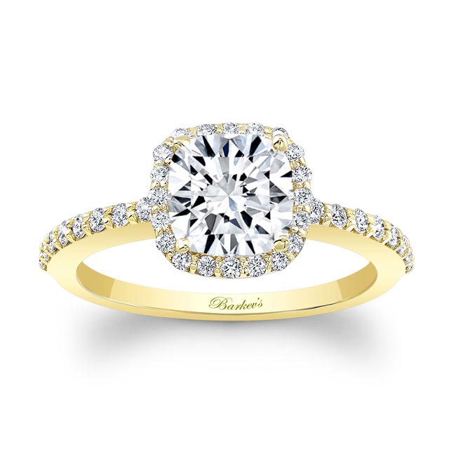 Yellow Gold 1 Carat Cushion Cut Moissanite Halo Engagement Ring