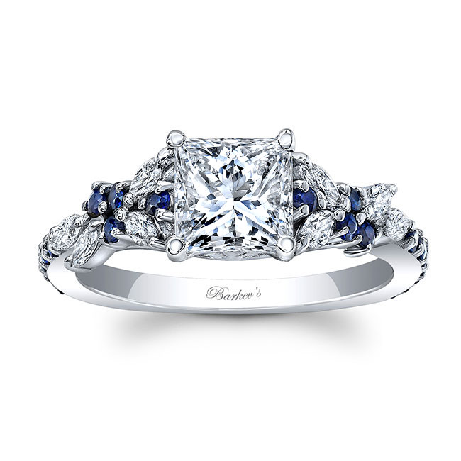 Marquise And Princess Cut Blue Sapphire Accent Ring