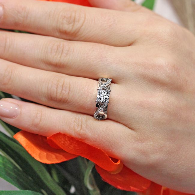 White Gold Moissanite Cathedral Engagement Ring Image 5