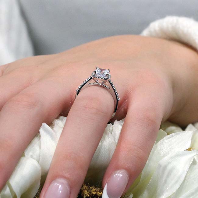 1 Carat Cushion Cut Halo Diamond Ring Image 5