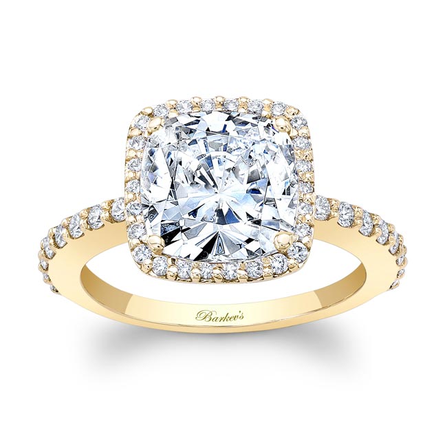 Yellow Gold 2 Carat Cushion Cut Moissanite Halo Engagement Ring