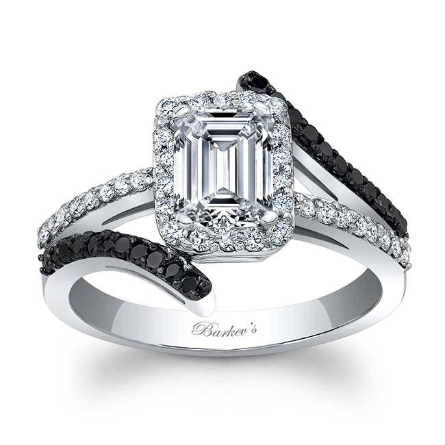 Rectangle Halo Black Diamond Accent Engagement Ring