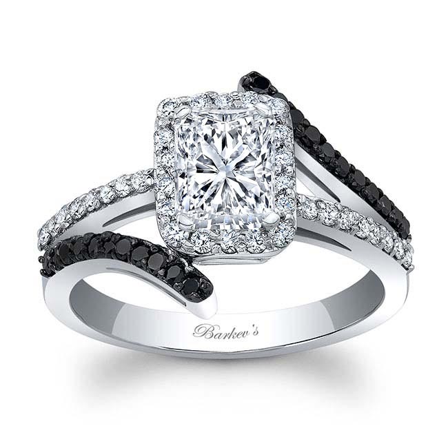 Rectangle Halo Radiant Cut Black Diamond Accent Engagement Ring