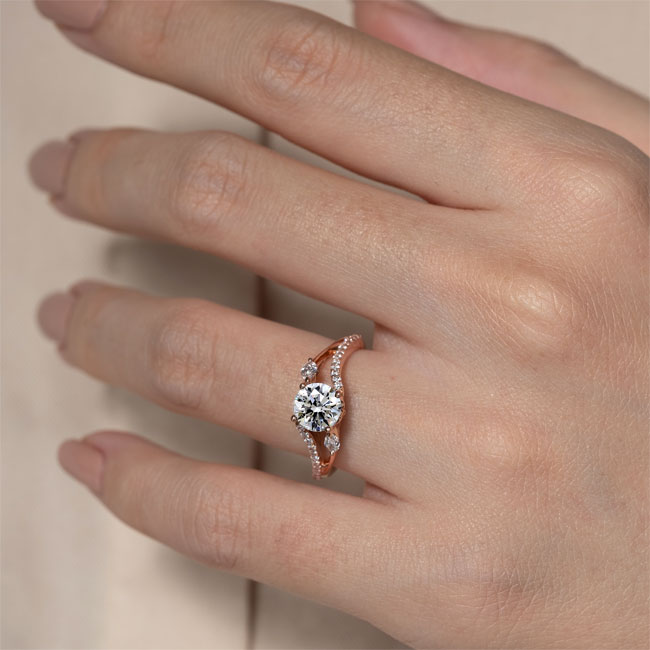 Rose Gold Curved Split Shank Moissanite Ring Image 4