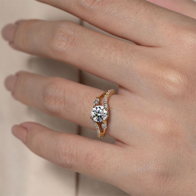 Yellow Gold Curved Split Shank Moissanite Ring Image 4