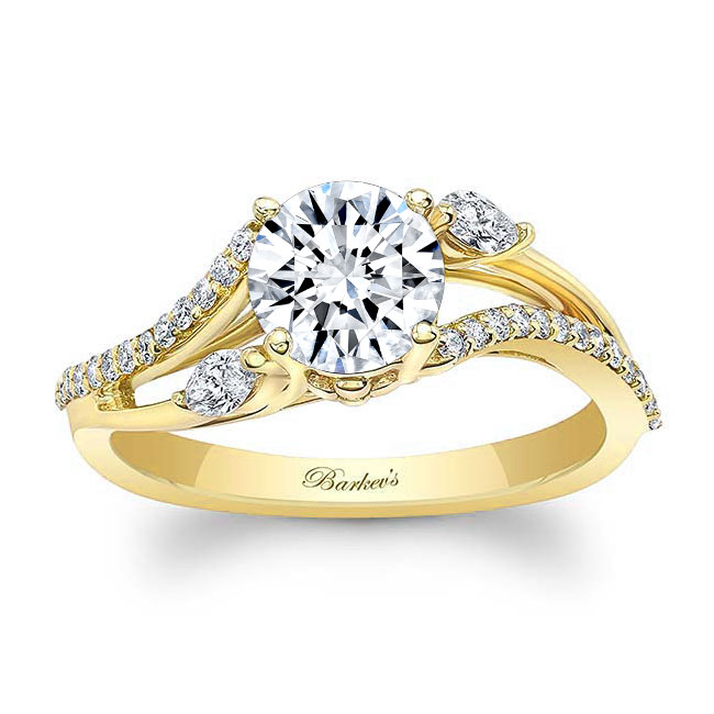 Yellow Gold Curved Split Shank Moissanite Ring