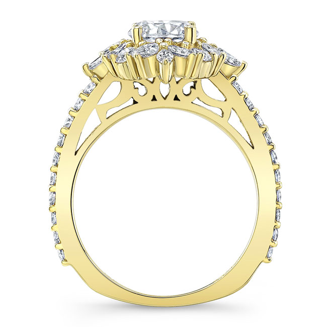 Yellow Gold Marquise Halo Moissanite Engagement Ring Image 2