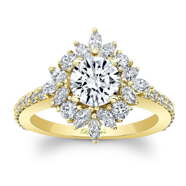 Yellow Gold Marquise Halo Moissanite Engagement Ring