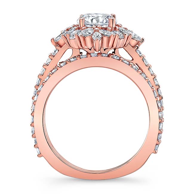 Rose Gold Marquise Halo Wedding Set Image 2