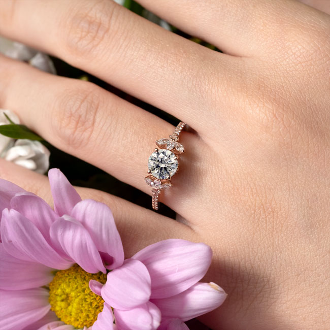 Rose Gold Moissanite Leaf Engagement Ring Image 4