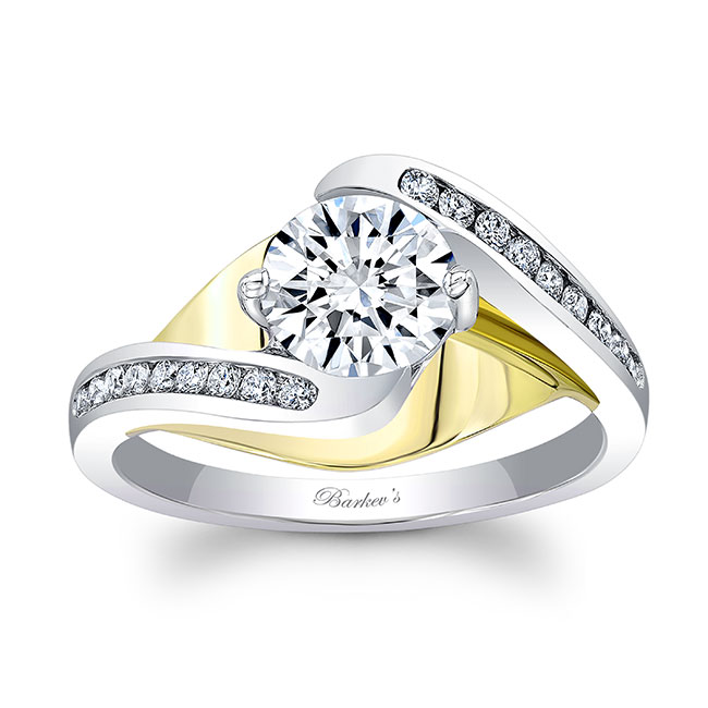 White Yellow Gold Split Shank Cathedral Moissanite Engagement Ring