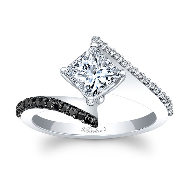 Black Diamond Accent Princess Cut Bypass Ring