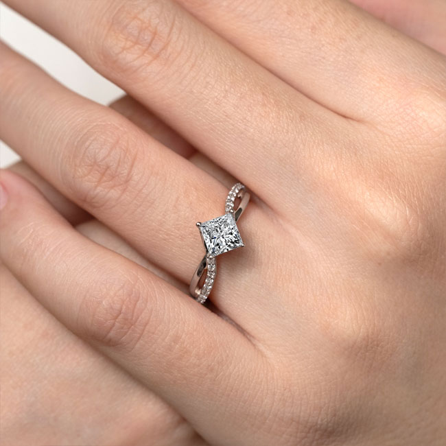 Princess Cut Lab Diamond Twist Engagement Ring Image 5