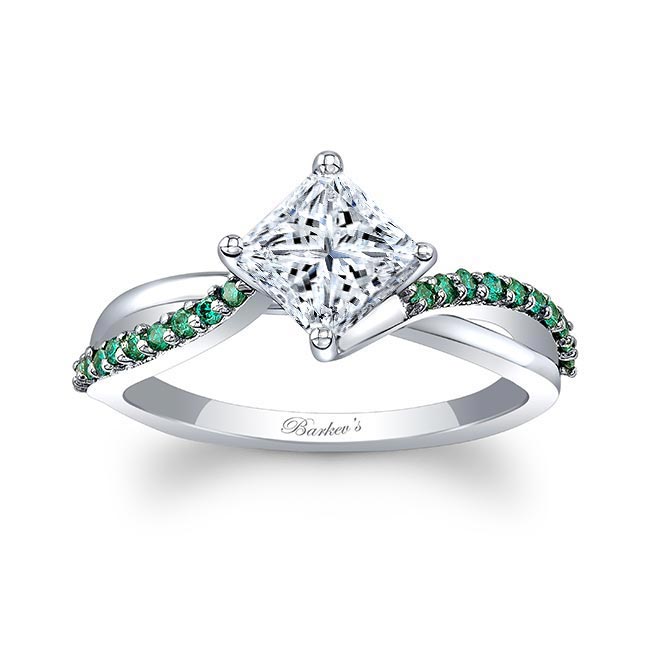 Princess Cut Emerald Accent Twist Engagement Ring