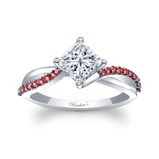 Princess Cut Ruby Accent Twist Engagement Ring