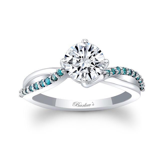 Twisted Blue Diamond Accent Engagement Ring