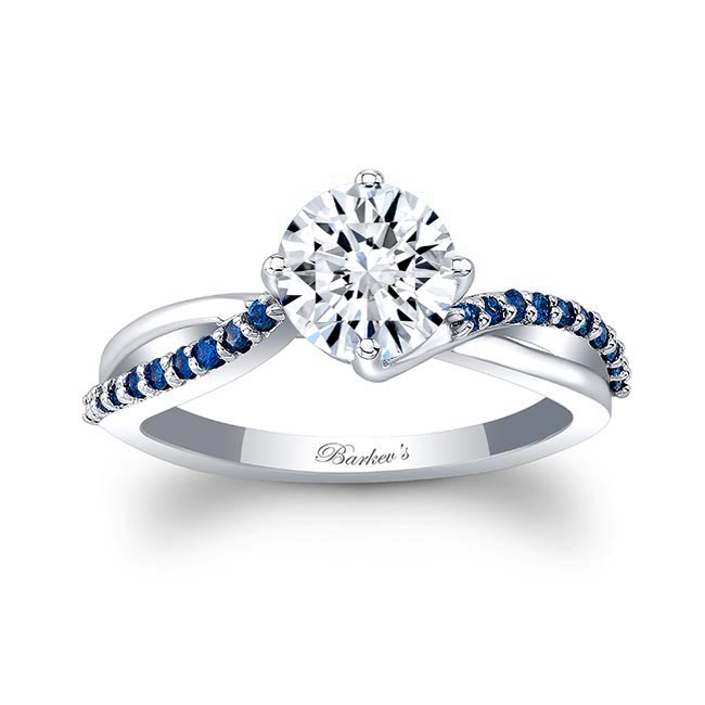 Twisted Moissanite Engagement Ring With Blue Sapphires