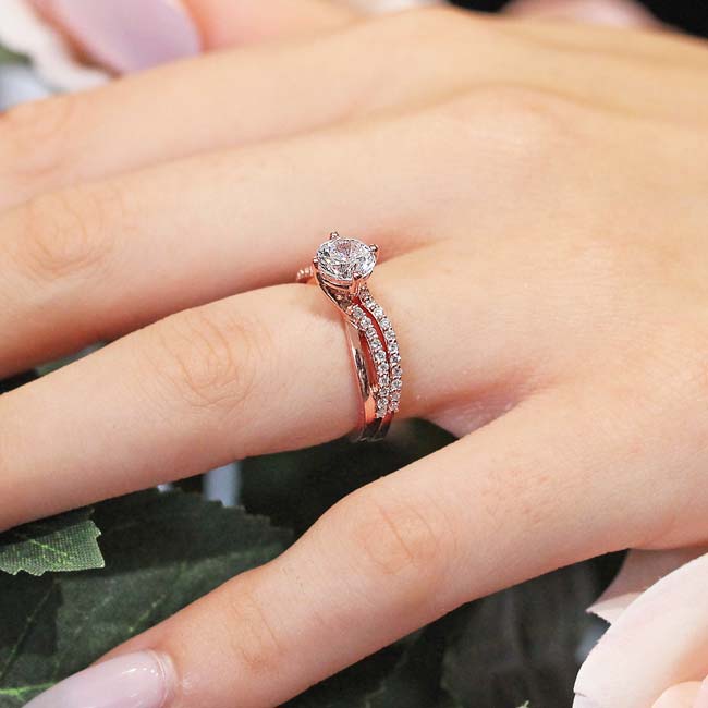 Rose Gold 2 Carat Twisted Moissanite Bridal Set Image 6