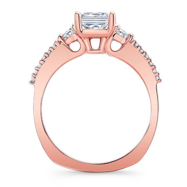 Rose Gold 3 Stone Princess Cut Engagement Ring Image 2