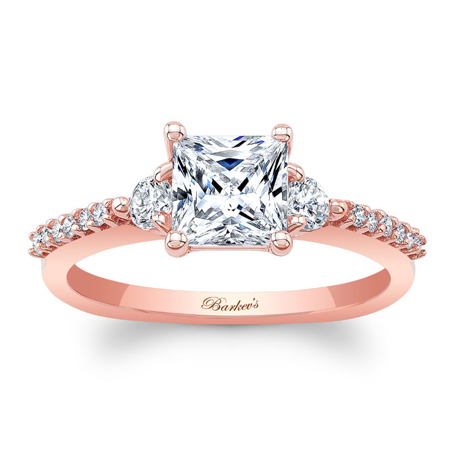 Rose Gold 3 Stone Princess Cut Engagement Ring