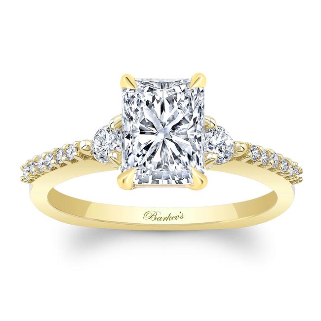 Yellow Gold Moissanite 3 Stone Radiant Cut Engagement Ring