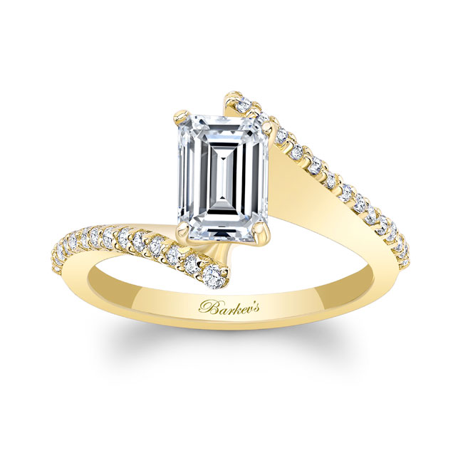 Yellow Gold Emerald Cut Moissanite Pave Engagement Ring