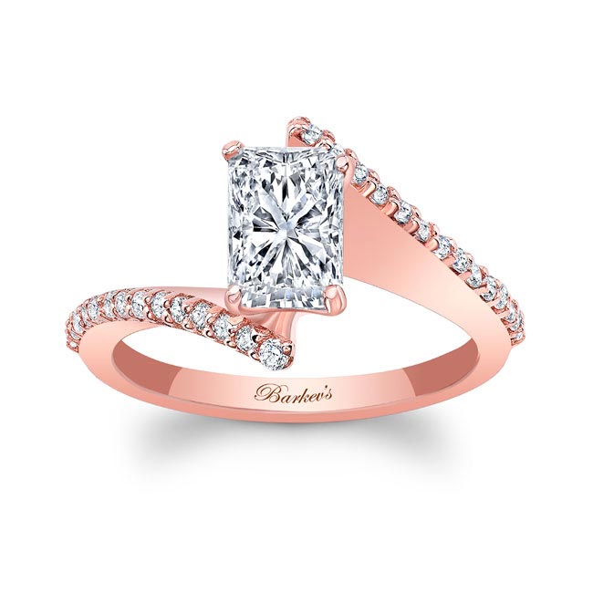 Rose Gold Radiant Cut Moissanite Pave Engagement Ring