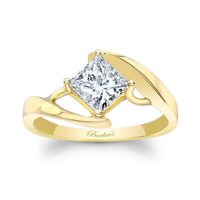 Yellow Gold Bypass Princess Cut Moissanite Solitaire Ring