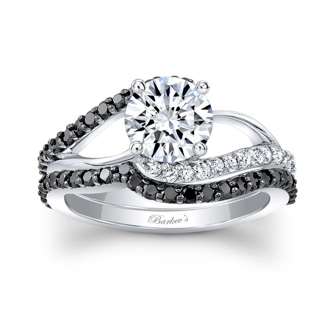 Split Shank Black Diamond Accent Bridal Set