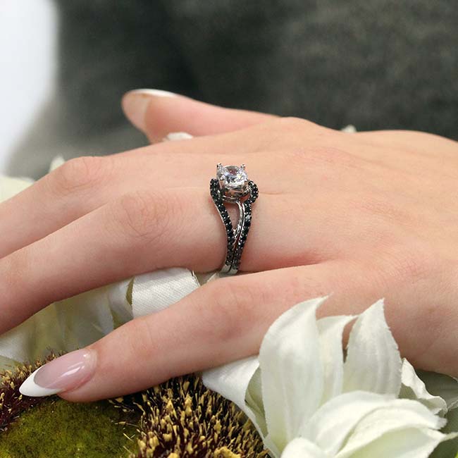 Split Shank Black Diamond Accent Bridal Set Image 4