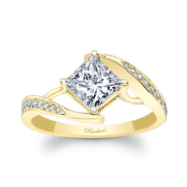 Yellow Gold Unique Princess Cut Moissanite Ring