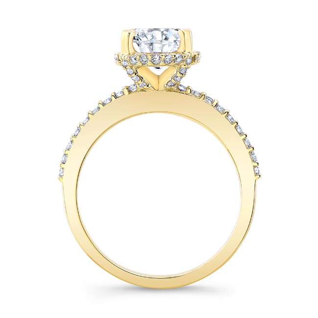 Yellow Gold Hidden Halo Oval Moissanite Engagement Ring Image 2