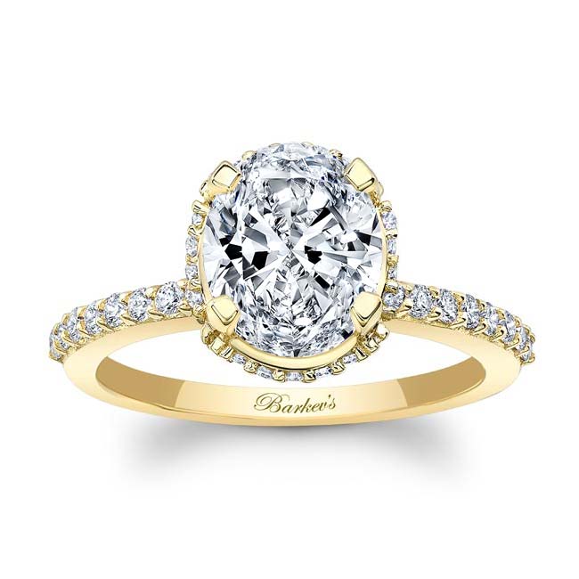 Yellow Gold Hidden Halo Oval Moissanite Engagement Ring