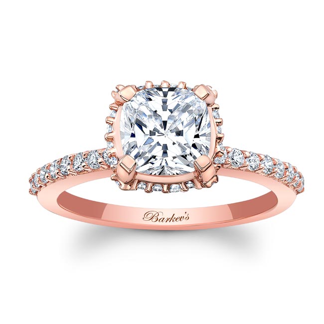 Rose Gold Cushion Halo Moissanite Engagement Ring