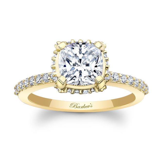 Yellow Gold Cushion Halo Engagement Ring