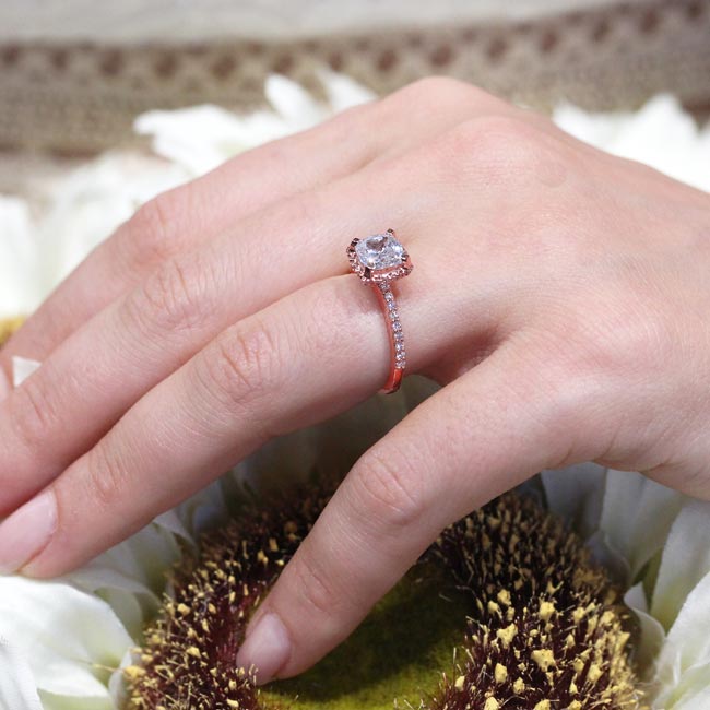 Rose Gold Cushion Halo Moissanite Engagement Ring Image 5