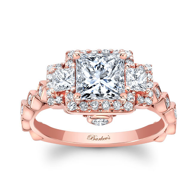 Rose Gold Vintage Three Stone Engagement Ring