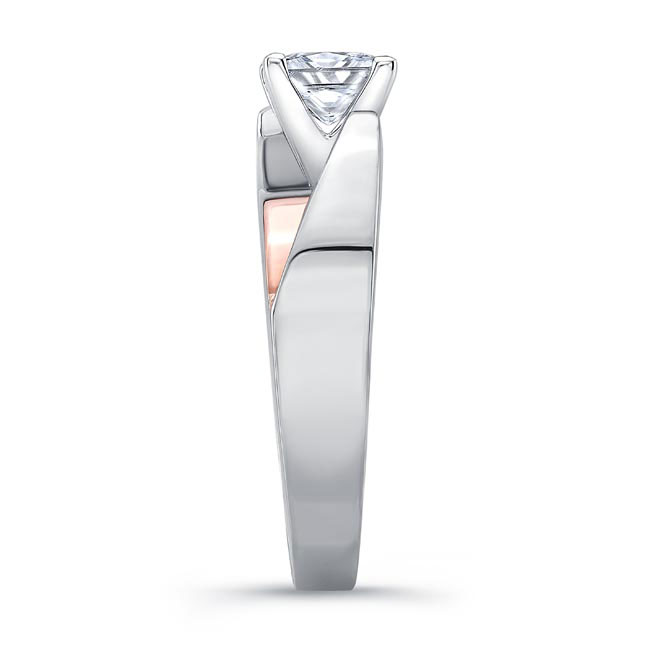 White Rose Gold Princess Cut Cathedral Solitaire Ring Image 3