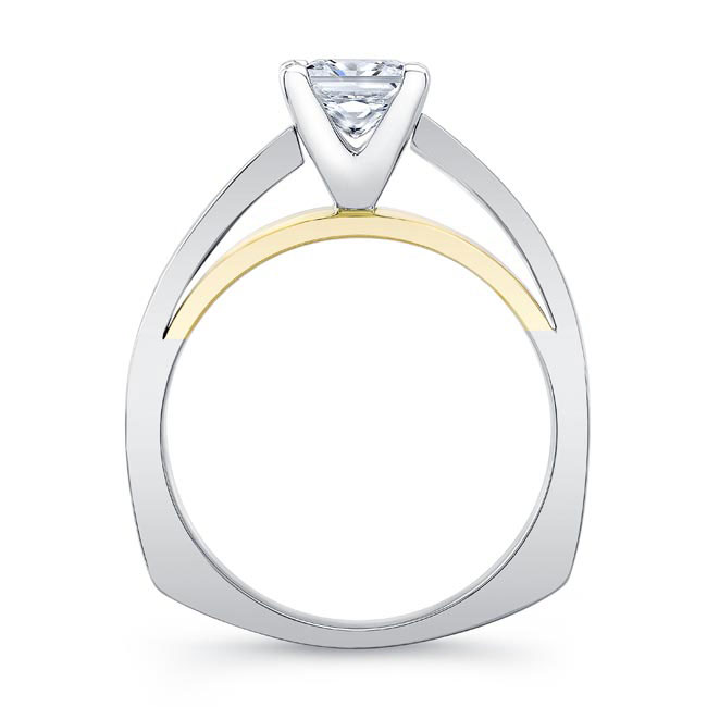 White Yellow Gold Princess Cut Cathedral Solitaire Ring Image 2