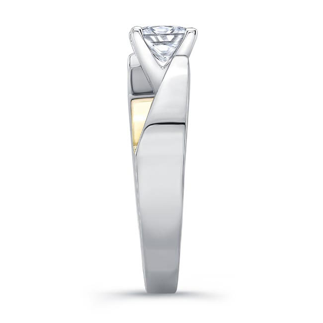 White Yellow Gold Princess Cut Cathedral Solitaire Ring Image 3