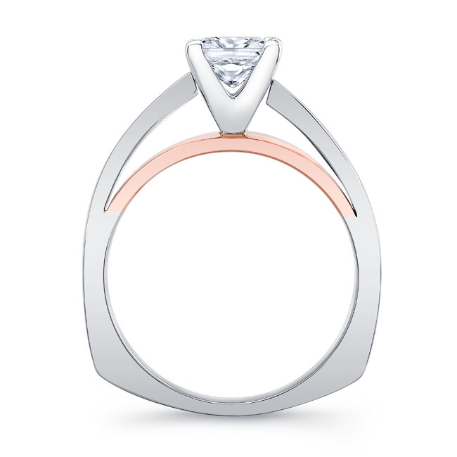 White Rose Gold Princess Cut Moissanite Pave Engagement Ring Image 2