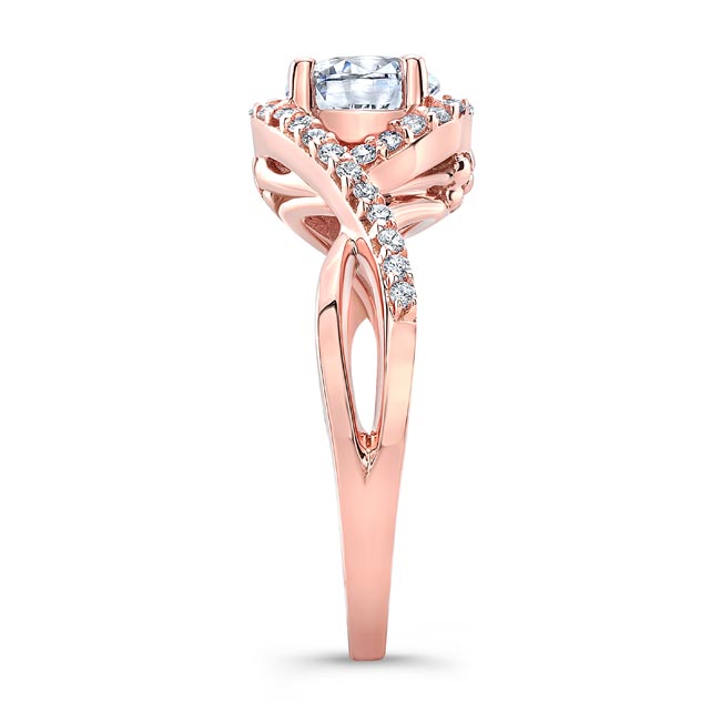 Rose Gold Twisted Halo Engagement Ring Image 3