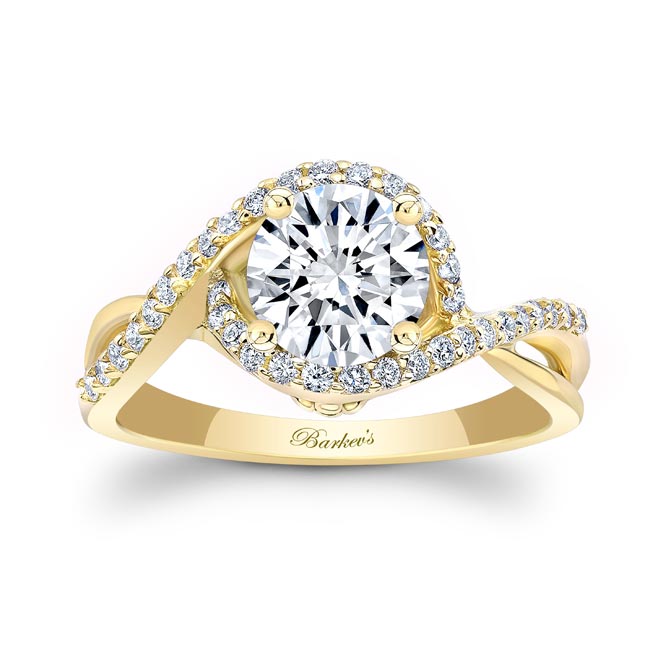 Yellow Gold Twisted Halo Engagement Ring