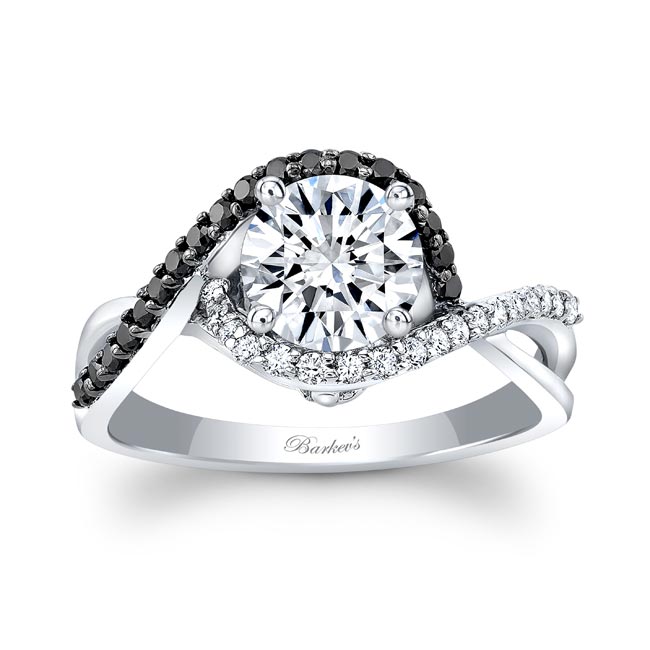 Platinum Twisted Halo Moissanite Engagement Ring With Black Diamonds