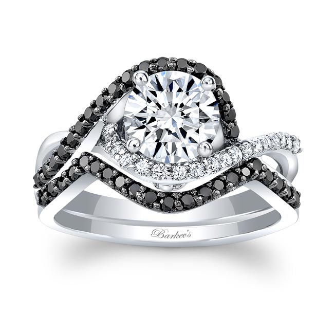 Twisted Halo Black Diamond Accent Wedding Set